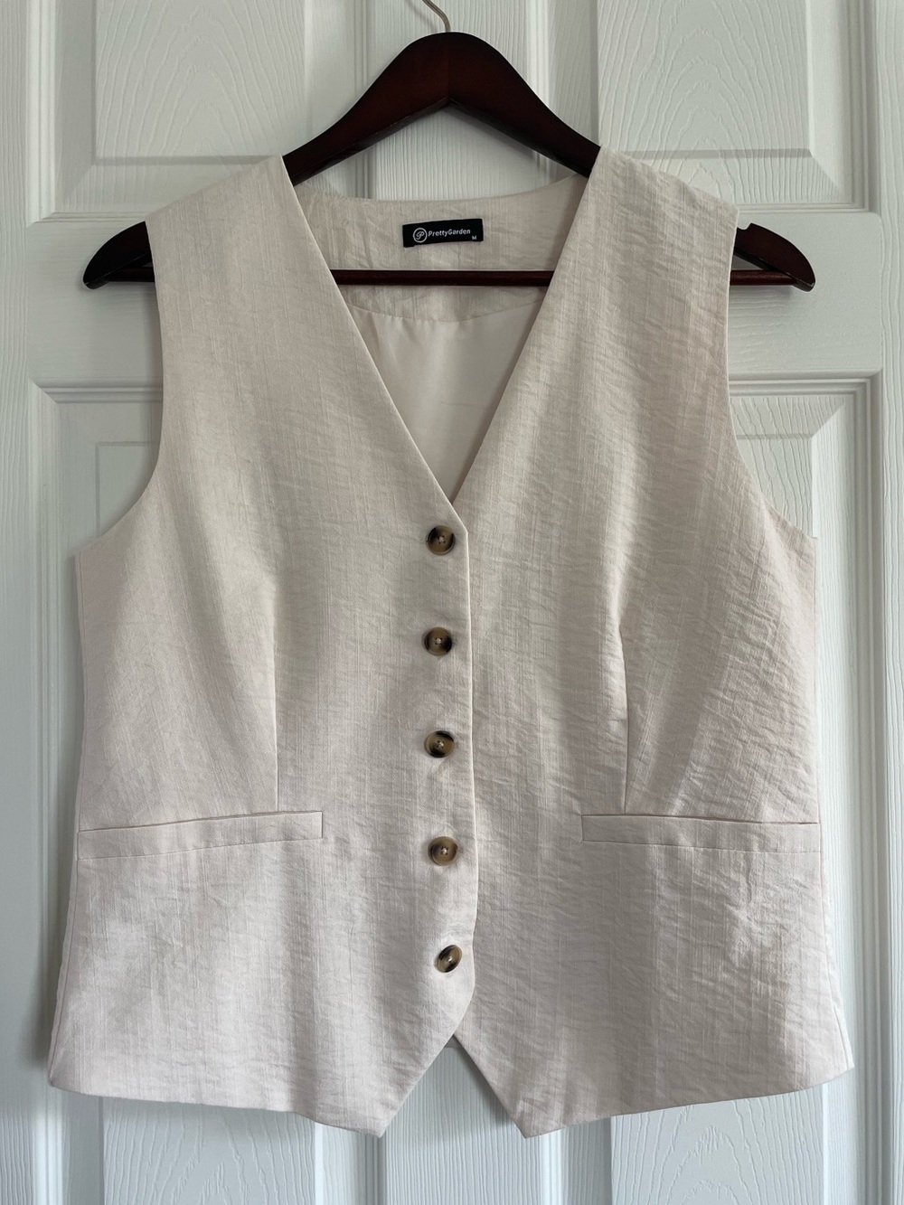 PrettyGarden Cream Linen-Blend Sleeveless Vest